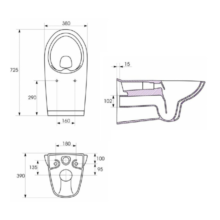 CUVETTE SUSPENDUE PMR RIMLESS + ABATTANT ETUIDA