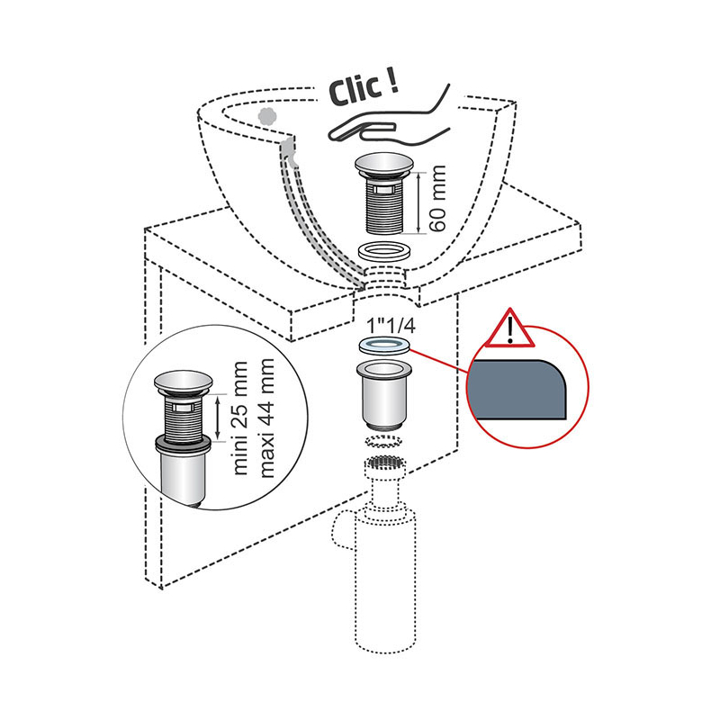 Wirquin Bonde de lavabo Quick-clac avec trop-plein reference 30723390