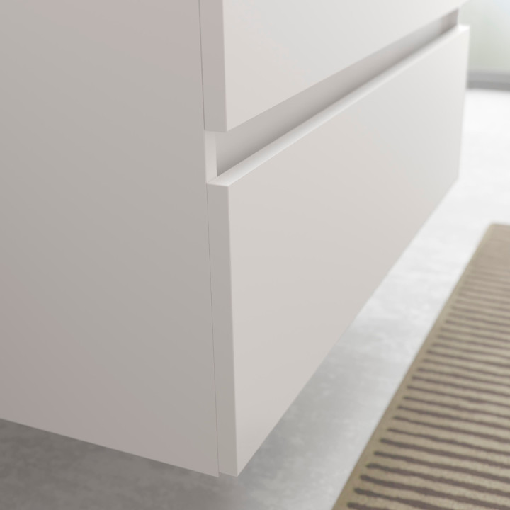 Meuble salle de bain - 100 cm - avec plan vasque - blanc mat - A suspendre - KARAIB
