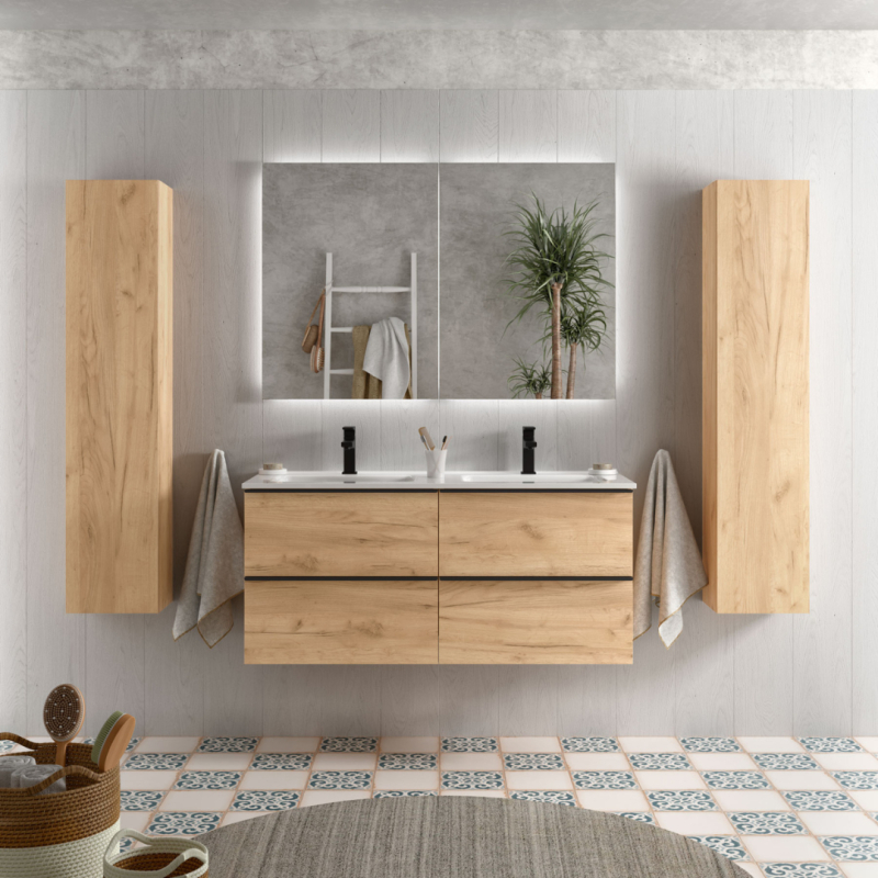 Meuble 120CM Effet Ch ne Brut Suspendre Son Plan Double Vasques Meuble 120CM Effet Ch ne Brut Suspendre Son Plan Double Vasques