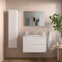 Meuble salle de bain - 80 cm - avec plan vasque - Blanc mat - A suspendre - TANIDA