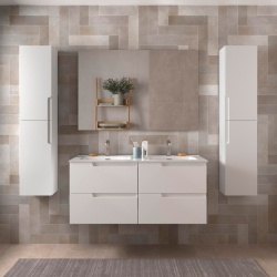 Meuble salle de bain - 120 cm -  plan double vasques céramique - Blanc mat - A suspendre - TANIDA