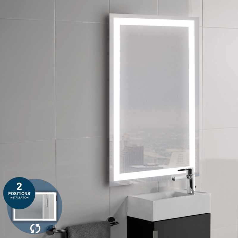 Miroir de salle de bains lumineux LED 70 x 120 cm, argenté