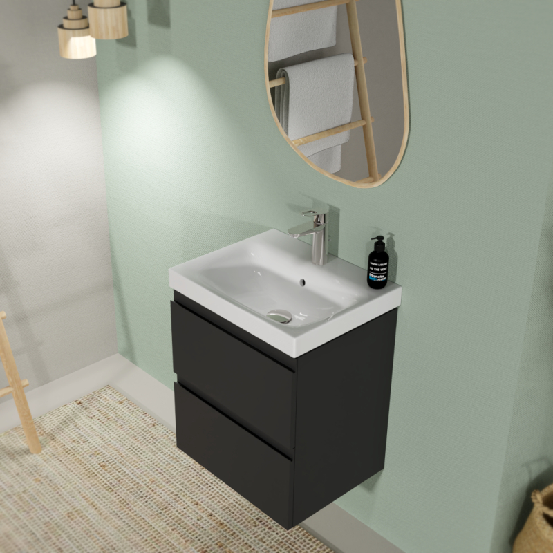 Meuble gris anthracite petite taille pour salle de bain, 50 x 35 cm.