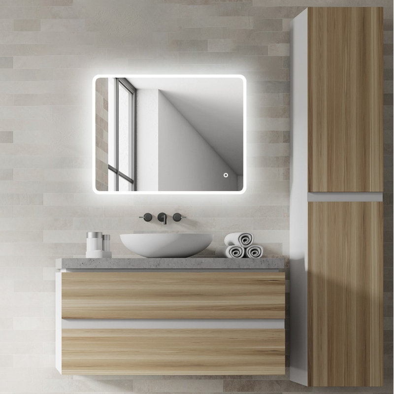 Miroir LED de salle de bains antibuée - 90x70cm 