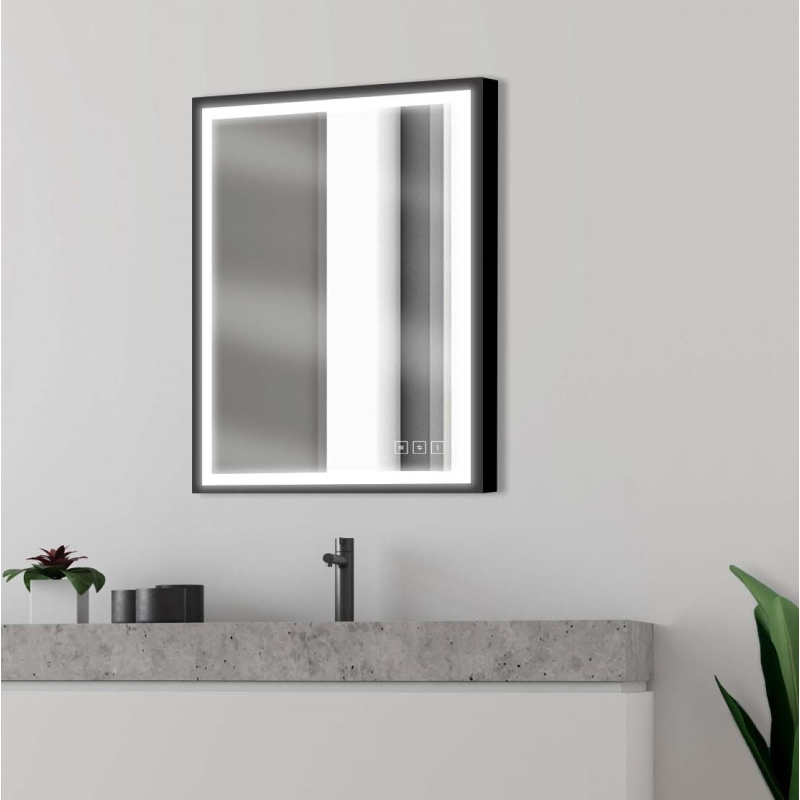 Miroir Lumineux Rectangulaire 60x75cm de Salle de Bain noir