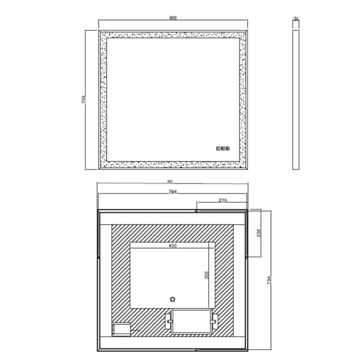 MIROIR LED RECTANGLE SWAN BLACK 75X80CM