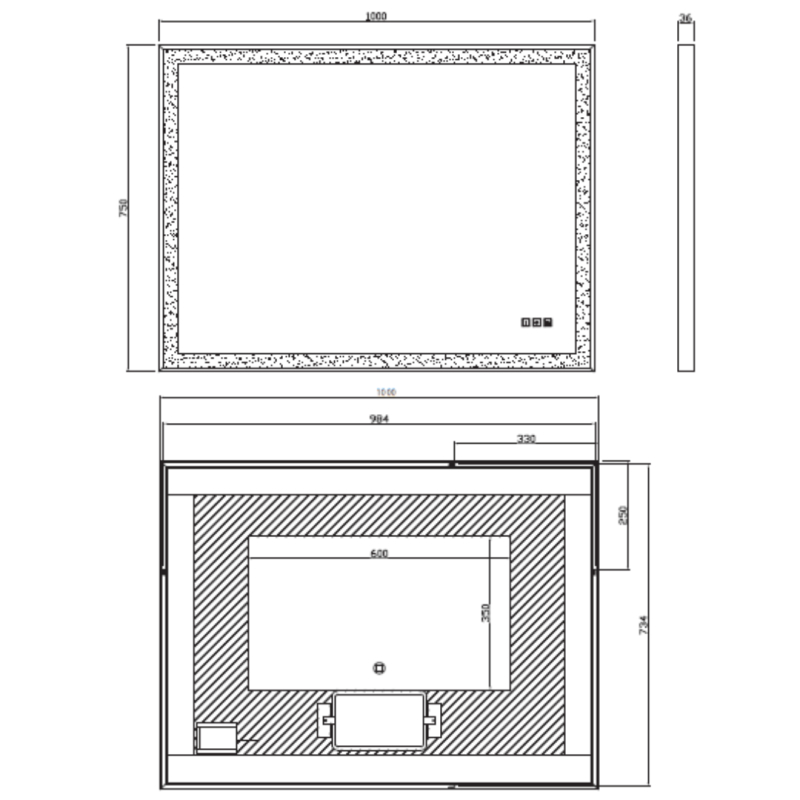 Miroir salle de bain avec éclairage LED 75x100cm - Noir