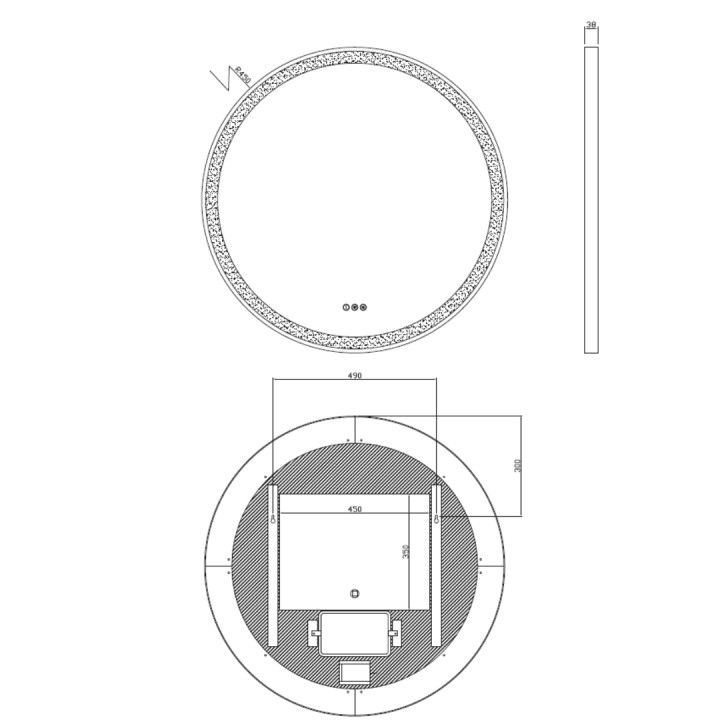 MIROIR LED ROND SWAN BLACK DIAM 90CM