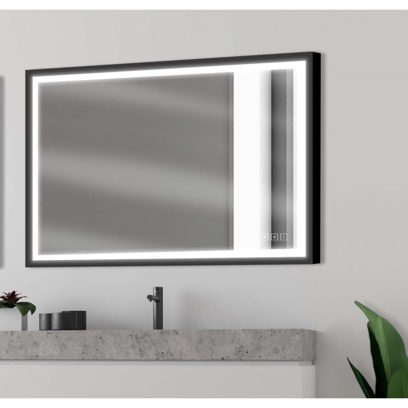 Miroir de salle de bain lumineux rectangulaire 120 cm - Noir- planetebain