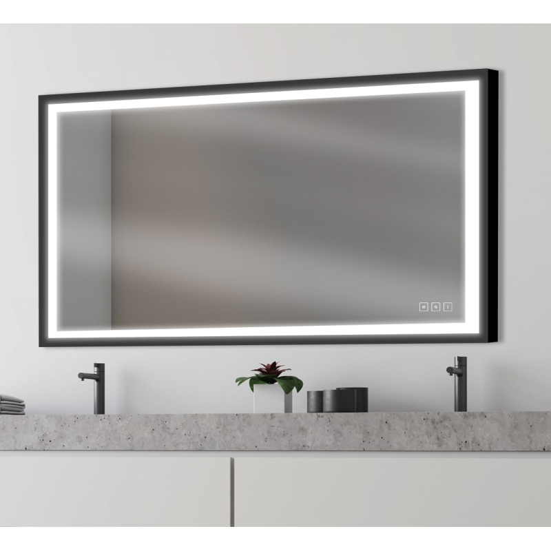 Miroir de salle de bain lumineux rectangulaire 120 cm - Noir