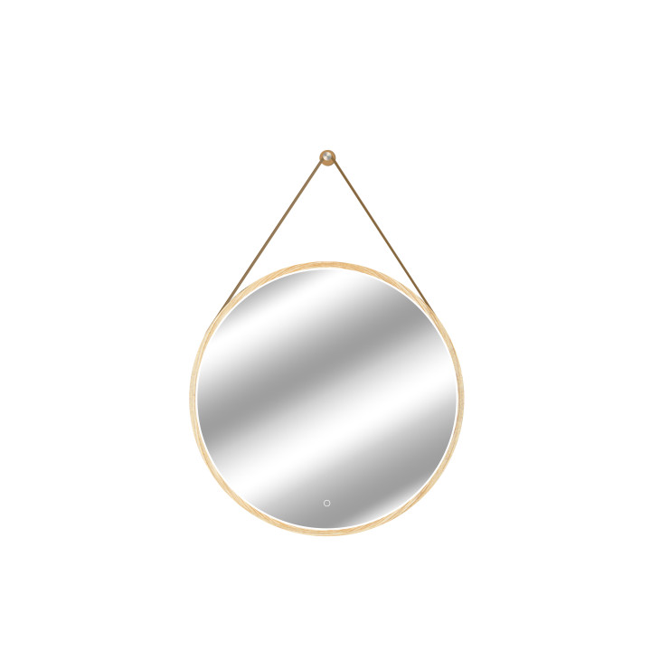 MIROIR SALLE DE BAIN ROND AVEC SANGLE - 75 CM - AVEC LED - BARBER CHÊNE