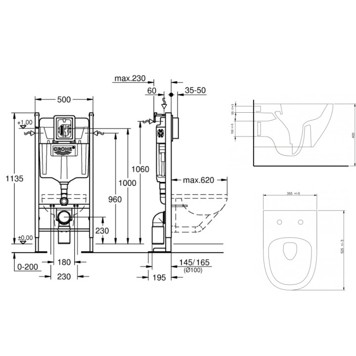 Pack WC Rapid SL autoportant + cuvette sans bride grise knidos