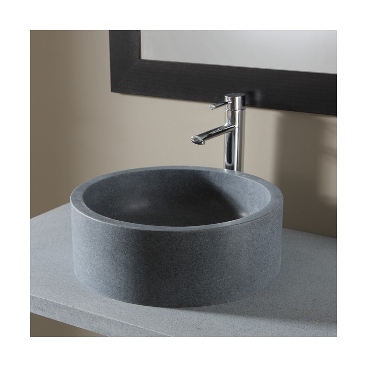 Vasque à poser en pierre gris cylindrique