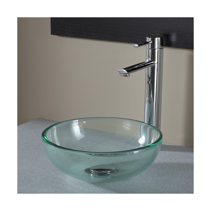 Vasque à poser ronde petit diamètre en verre transparent