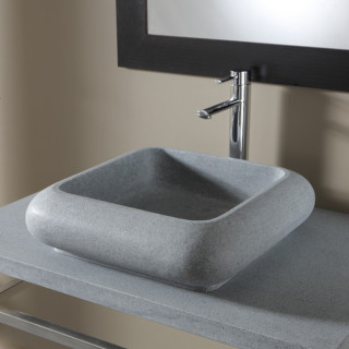 Vasque à poser carrée 48 cm - Bords arrondis - Granit - Pierre naturelle - Fontainebleau