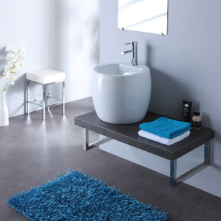 Console de salle bain à suspendre Gris béton équipé d'un mini totem design blanc
