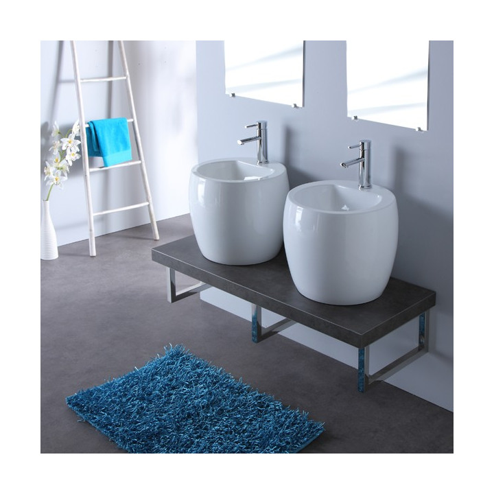 Meuble de salle bain gris avec double vasques blanche design