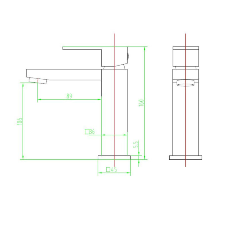Mitigeur lavabo noir mat Square avec bonde époxy, Hauteur 15 cm