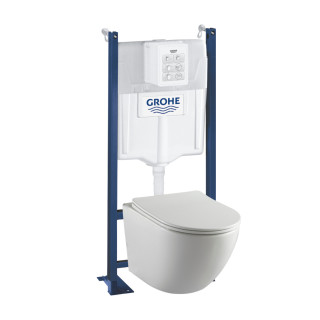 Pack WC suspendu gain de place bâti universel Grohe rapid sl project + cuvette suspendue sans bride blanc brillant Corolla