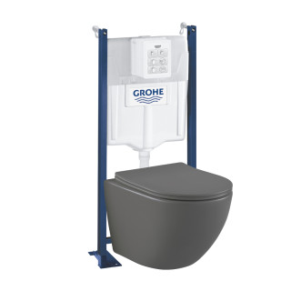 Pack WC suspendu gain de place bâti universel Grohe rapid sl project + cuvette suspendue sans bride gris mat Corolla