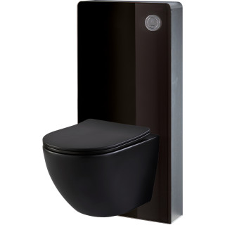 Pack WC suspendu gain de place bâti mural verre noir + cuvette sans bride noir mat corolla