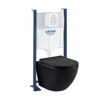Pack WC suspendu gain de place bâti universel Grohe rapid sl project + cuvette suspendue sans bride noir mat Corolla