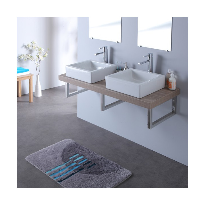 Console double vasque avec vasques elec blanches 120 cm gris lamelle