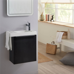 Pack lave-mains Meuble Noie mat et Poignée noire et porte serviette - robinetterie eau froide à droite - L.48 X H.52.5 cm