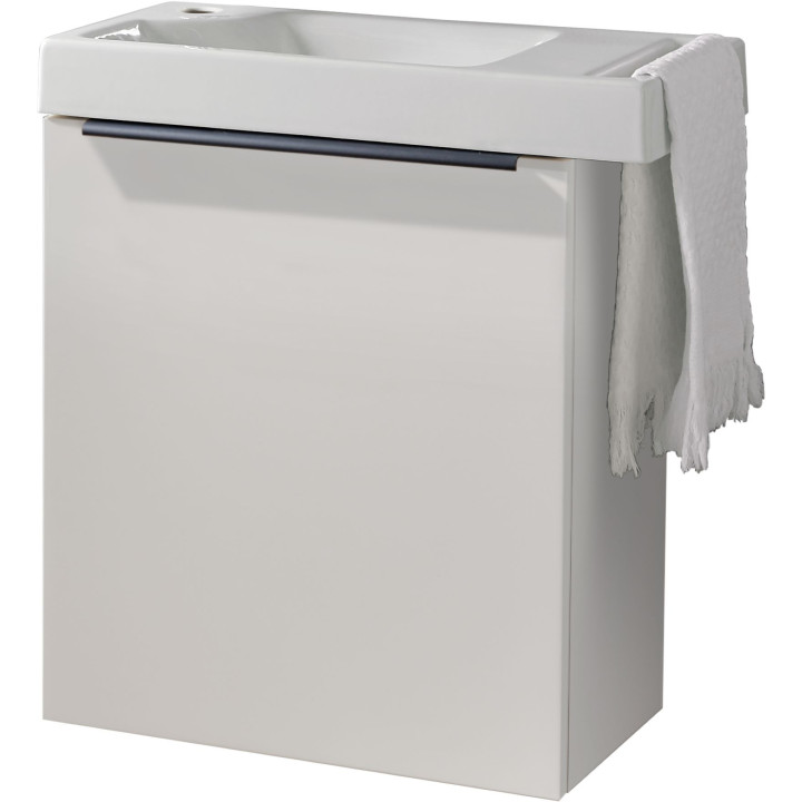 Meuble lave-mains Blanc Mat avec poignée noire et porte serviette - robinet eau froide à gauche - L.48 X H. 52.5 cm - Houston
