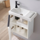 Meuble lave-mains Blanc Mat avec poignée noire et porte serviette - robinet eau froide à gauche - L.48 X H. 52.5 cm - Houston