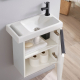 Meuble lave-mains Blanc Mat avec poignée noire et porte serviette - robinet eau froide à droite - L.48 X H. 52.5 cm - Houston
