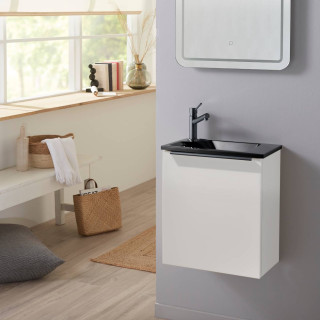 Pack lave-mains Blanc Mat et poignée noire avec lave-mains extra fin noir - Robinet Eau froide à droite -L.42.5 X H.48.6cm