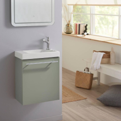 Lave-mains complet avec meuble couleur vert de gris + mitigeur eau chaude/eau froide à droite