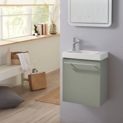 Lave-mains complet avec meuble couleur vert de gris + mitigeur eau chaude/eau froide à gauche