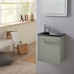 Lave-mains complet avec meuble couleur vert de gris + mitigeur eau chaude/eau froide à gauche