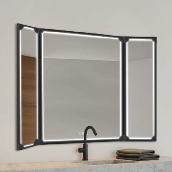Miroir salle de bain LED 80x120 cm - triptyque - Noir Mat - Workshop